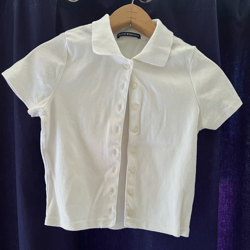 Brandy Melville white cropped button up shirt with collar.